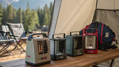 Beheiztes Campingzelt bei kaltem Wetter [Bildinhalt mit KI erstellt]