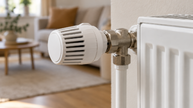 Mechanischer Thermostat an einem Heizkörper im Detail [Bildinhalt mit KI erstellt]